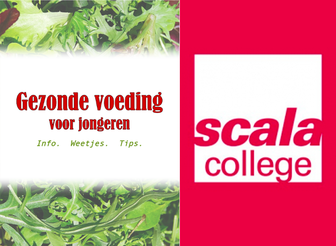 Voorkant van de brochure ‘Gezonde voeding voor jongeren’ naast het logo van het Scala College